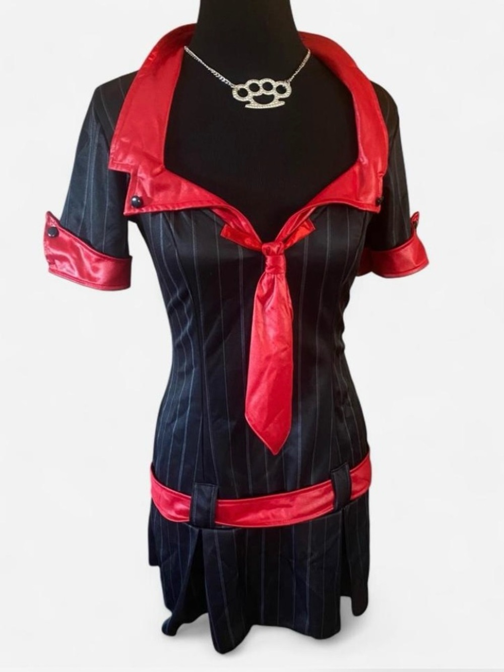 Y2k Leg Avenue ‘Lady Gangsta’ Costume Red & Black Pin Striped Mini Dress